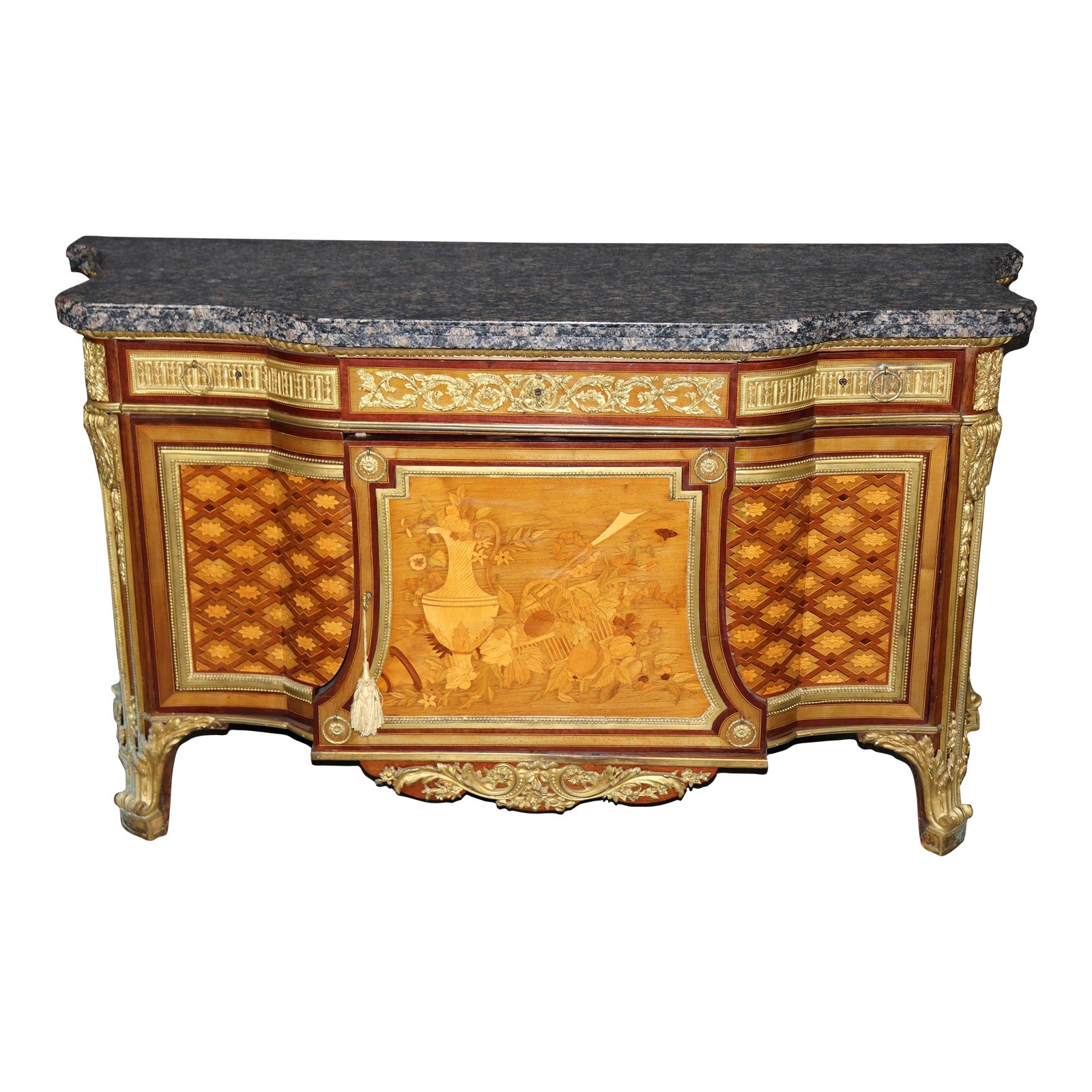 Fine Quality Bronze Mounted Inlaid Marble Top Commode Manner Jean Henri ...