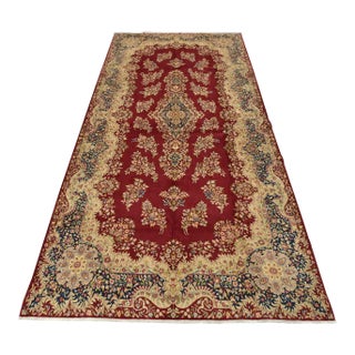 Kerman Rug 7′ X 13’7” Red Wool Vintage Traditional Hand-Knotted Carpet For Sale