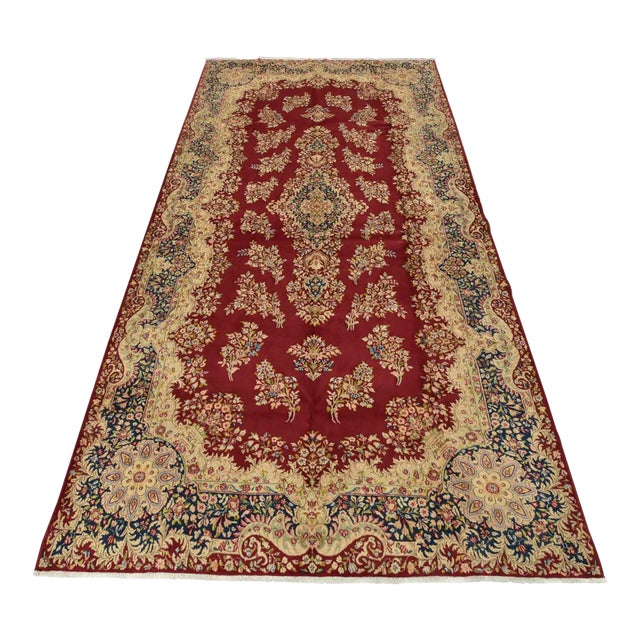 Kerman Rug 7′ X 13’7” Red Wool Vintage Traditional Hand-Knotted Carpet For Sale