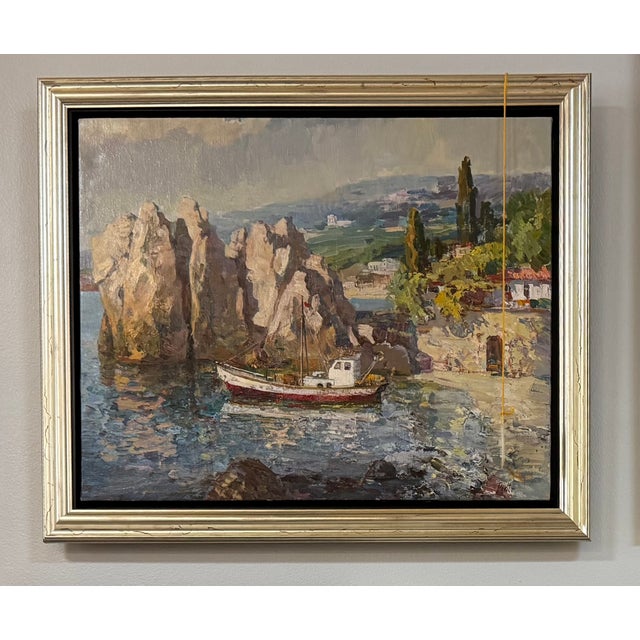 1990s "On the Greek Aegean" Nautical Seascape Framed Painting by Piotr Marmanov For Sale - Image 4 of 4