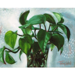 Stay at Home by Tracy Wall | Oil Painting of a potted green plant For Sale