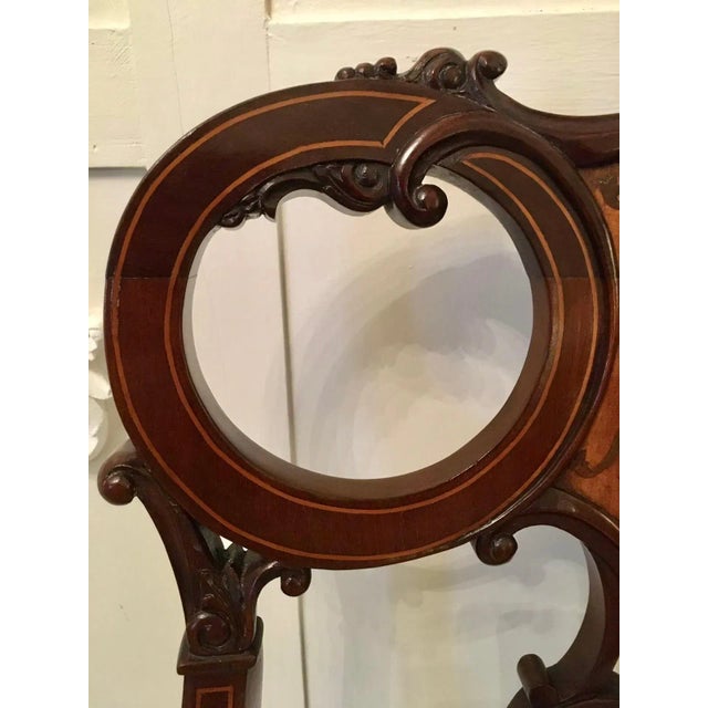Wood Antique 19th-Century Victorian Mahogany Inlaid Armchair For Sale - Image 7 of 12