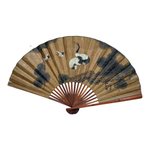 Monumental Extra Large Asian Chinese Gilt Hand Painted Folding Fan Art