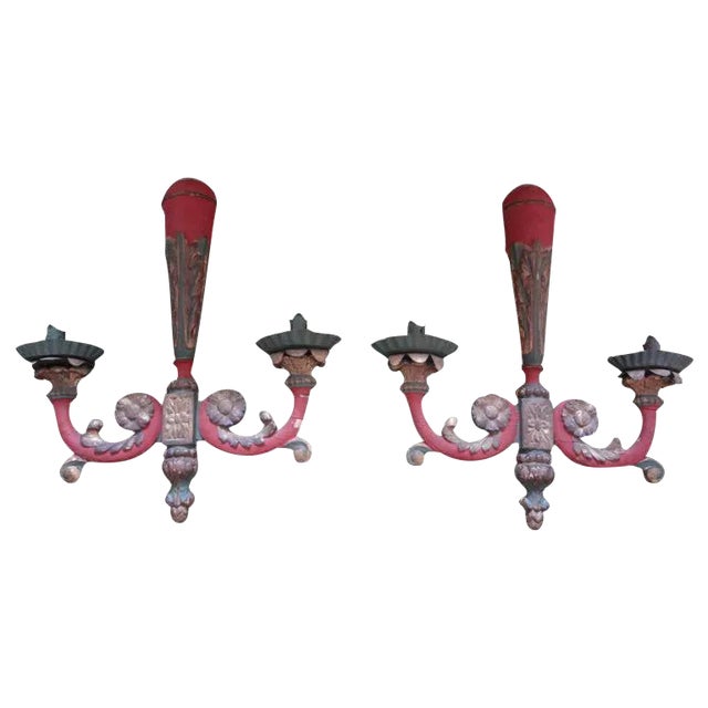 18th Century Italian Polychrome Sconces-A Pair For Sale