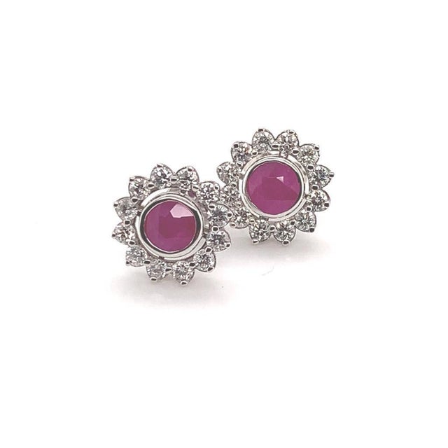 Diamond Ruby Stud Earrings 14 Karat White Gold 1.87 TCW Certified For Sale - Image 13 of 18