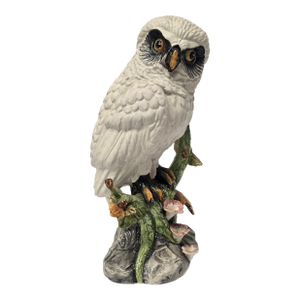 Vintage White Porcelain Owl by Ronzan From Italy ,Signed.