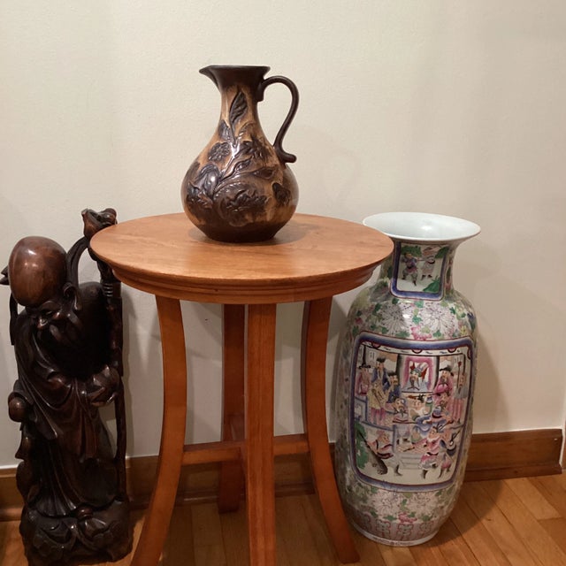 Vintage Folk Art Ceramic Terracotta Engraved With Decorative Flowers Pitcher/Jug For Sale - Image 11 of 12