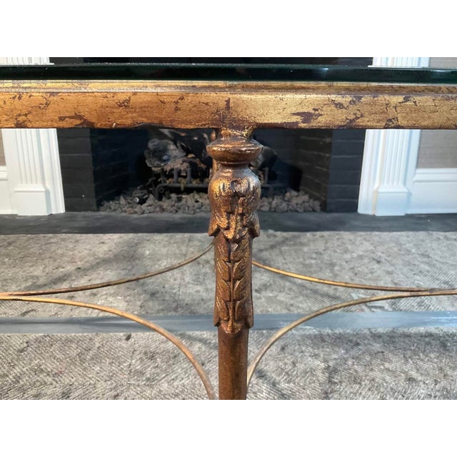 Minton-Spidell Vintage Oval Gilded Iron and Glass Top Coffee Table Attributed to Minton-Spidell For Sale - Image 4 of 7