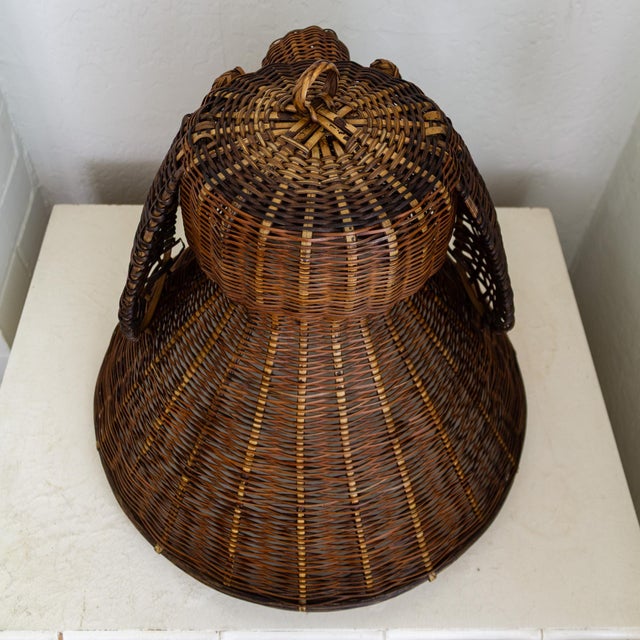 Folk Art Rattan Dog Basket Lid or Hanging Pendant Lampshade For Sale - Image 11 of 15
