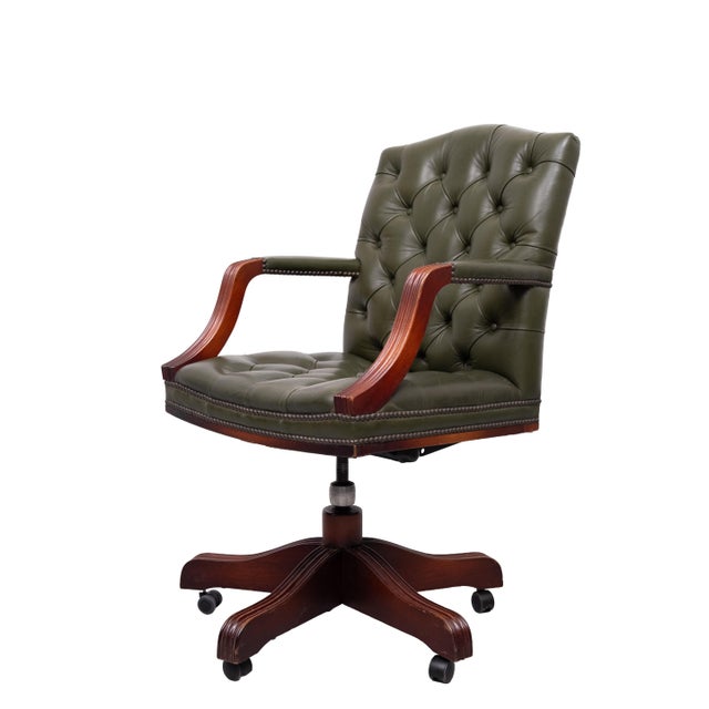 Chesterfield Green Tufted Leather Desk Chair from Wade, England, 1960s For Sale - Image 15 of 15
