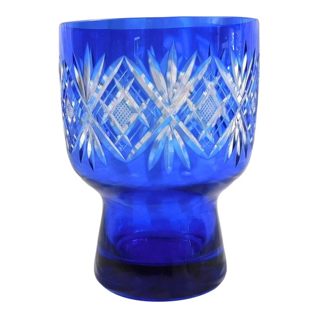 Blue Cut to Clear Vase or Bowl For Sale