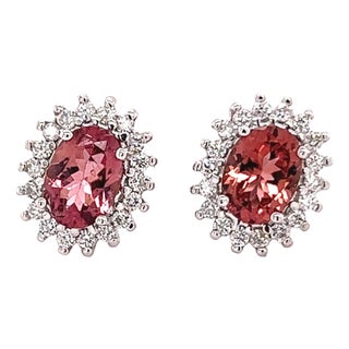 Natural Tourmaline Diamond Earrings 14k Gold 1.94 TCW Certified For Sale
