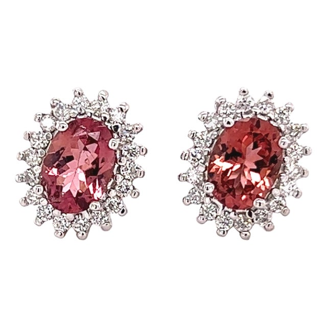 Natural Tourmaline Diamond Earrings 14k Gold 1.94 TCW Certified For Sale