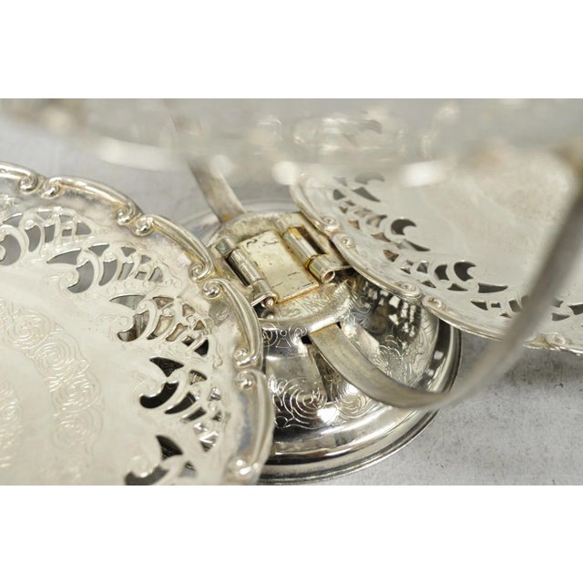 Vintage Queen Anne Style Silver Plated 3 Tiered Folding Cake Dessert Stand Tray For Sale - Image 14 of 18