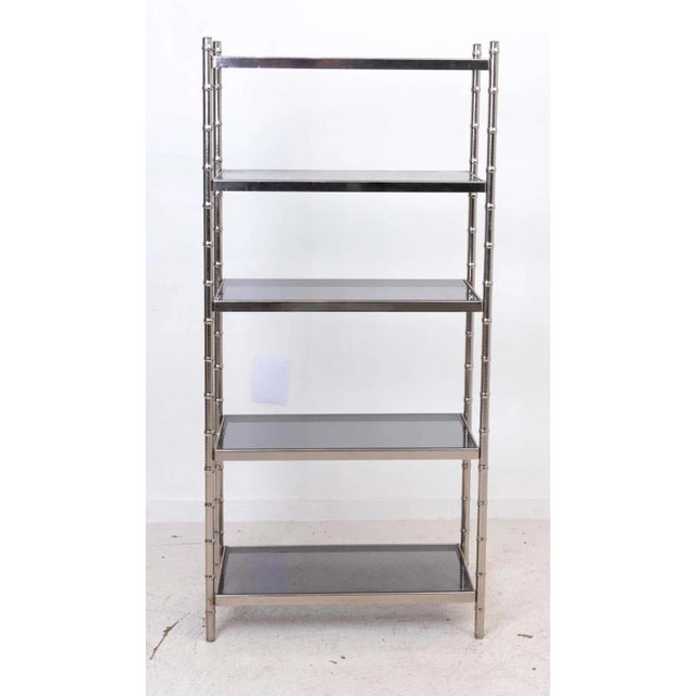 Metal Chrome Hollywood Regency Faux Bamboo Five Shelf Étagère For Sale - Image 7 of 11