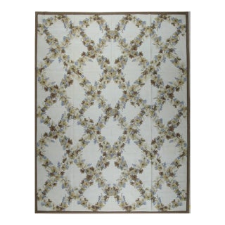 9x12 Vintage Aubusson Flat Weave Wool Rug, Ivory Grapevine Lattice For Sale