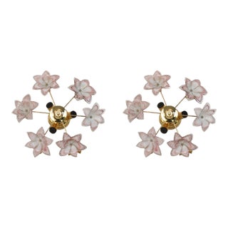 Vintage Charming Murano Ceiling Light Pink Flowers - Set of 2 For Sale