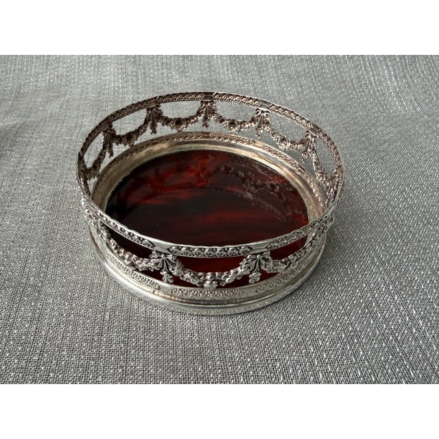 Vintage Silver Plate Faux Tortoise Wine Coaster For Sale - Image 10 of 11