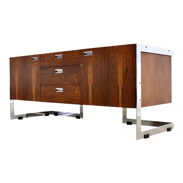 1970s Post Modern Rosewood & Chrome Credenza by Richard Young for Merrow Associates For Sale