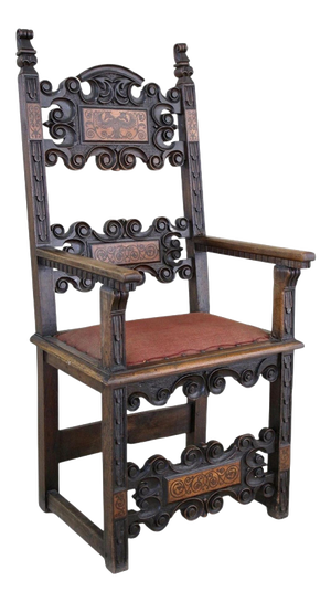 17th Century Renaissance Handcarved Nutwood Armchair, Austria