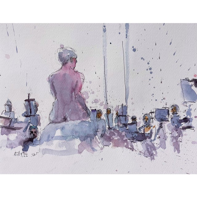 Untitled 20 by Clyde Steadman | Watercolor on paper of a figure surrounded by artists and easels For Sale