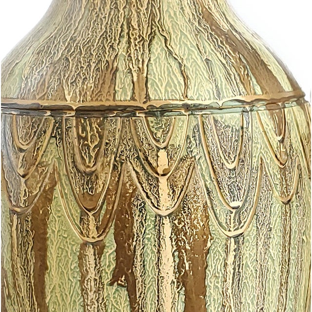 Large Lamps Sage Green & Bronze Painted Plaster New Nickel Silver Hardware - Pair For Sale - Image 9 of 14