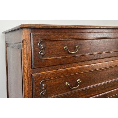 Wood Vintage French Louis Carved Oak Chest of 4 Drawers For Sale - Image 7 of 18