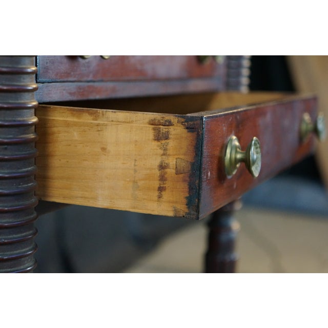 Brown Antique Early 19th C. American Federal Mahogany Carved Work Table Nightstand For Sale - Image 8 of 17