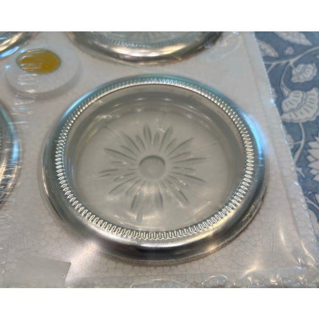 Mid 20th Century Vintage 1960s Leonard Silver Manufacturing Silver Plate & Crystal Coasters Made in Italy - Set of 12 For Sale - Image 5 of 11