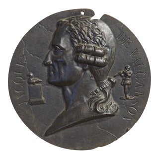 19th Century French Cast Iron Profile of Jacques De Vaucanson, Diam. 9 Inches For Sale