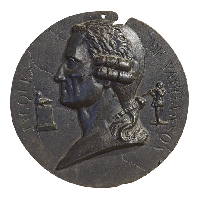 19th Century French Cast Iron Profile of Jacques De Vaucanson, Diam. 9 Inches For Sale