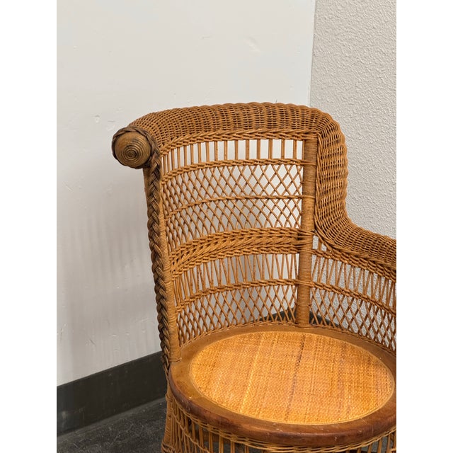 Boho Chic Woven Rattan Armchair, Vintage For Sale - Image 3 of 12