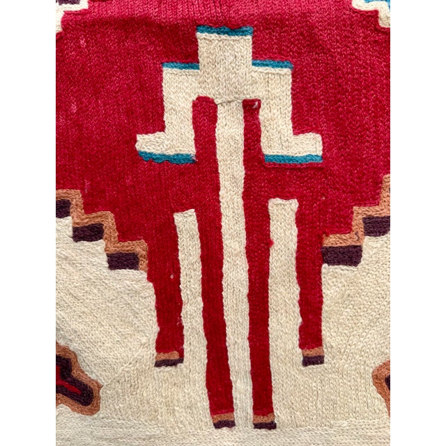Vintage Indian Wool Chain Stitch Tapestry With Tribal Kilim Design, 4' × 6' For Sale In Los Angeles - Image 6 of 12