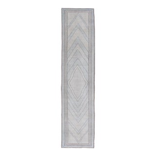 Vintage Turkish Unique Runner With Modern Design in Lt. Blue, Taupe and Brown For Sale
