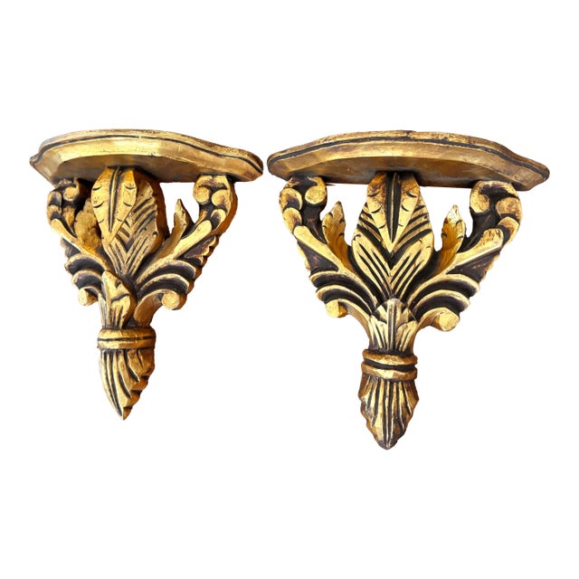 Mid 20th Century Italian Giltwood Wall Bracket Shelves - A Pair For Sale