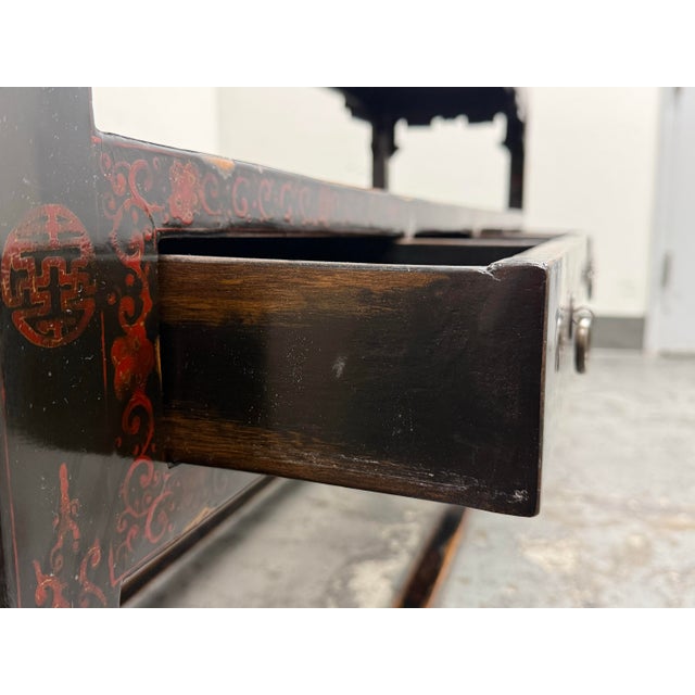 Chinoiserie Black Lacquer Console Table, Vintage For Sale - Image 11 of 12