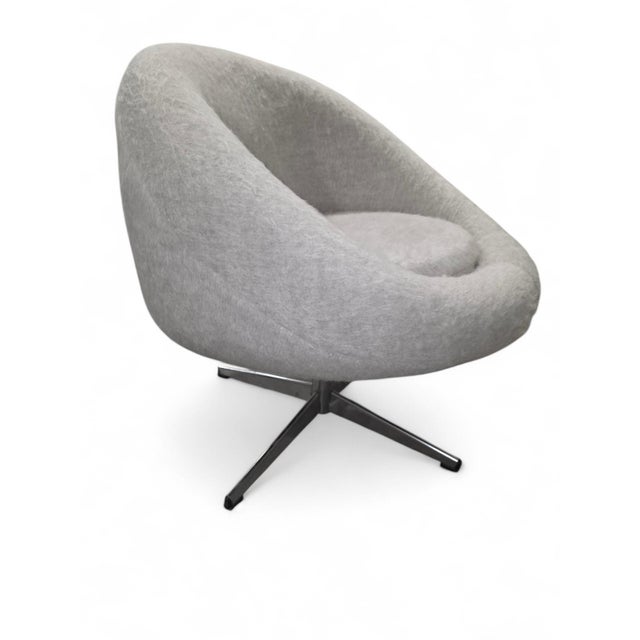 Metal Mid 20th Century Swivel Retro Tub Chair Newly Reupholstered For Sale - Image 7 of 7