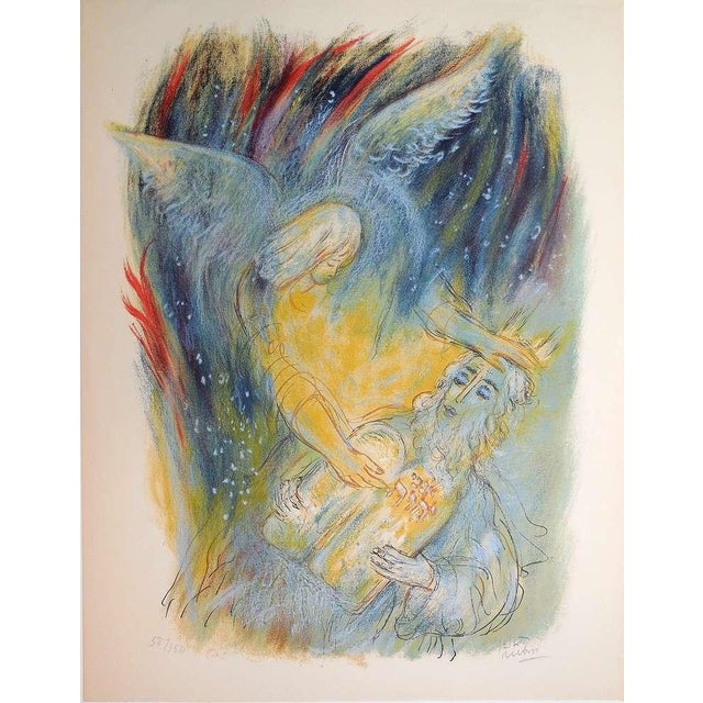 Reuven Rubin, Large Israeli Lithograph Moses with the Ten Commandments Reuven Rubin Mourlot, 1972 For Sale