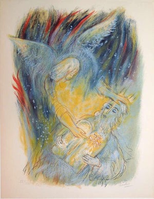 Reuven Rubin, Large Israeli Lithograph Moses with the Ten Commandments Reuven Rubin Mourlot, 1972