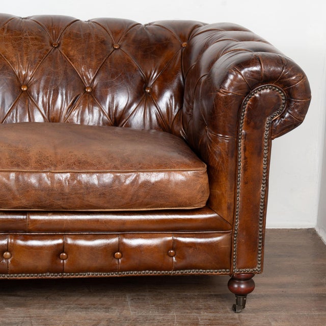 20th Century Vintage Brown Leather Chesterfield Sofa From England For Sale - Image 12 of 15