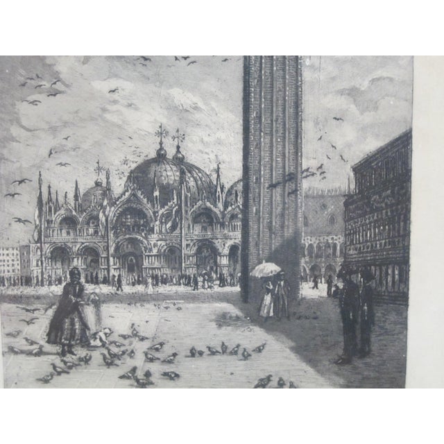 Antique San Marcos St Marks Square of Venice Italy Signed Framed Etching For Sale - Image 4 of 6