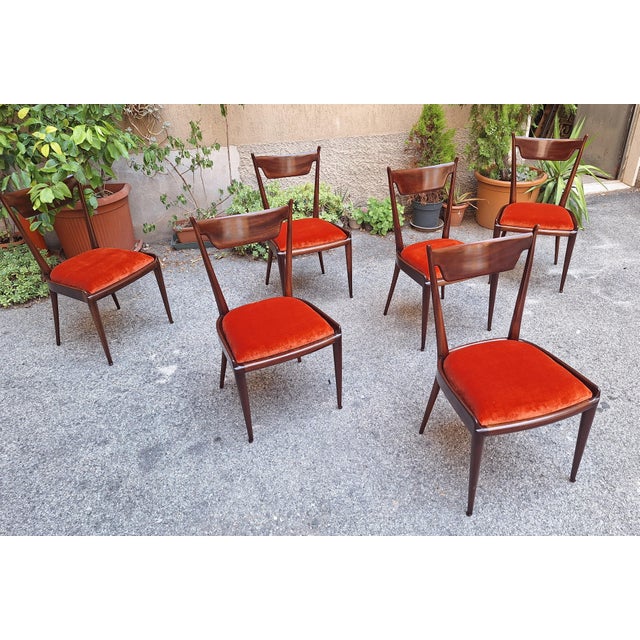 Chairs with Padded Seat in Brick-Colored Fabric and Tapered Legs by Osvaldo Borsani for ABV, 1940s, Set of 6 For Sale - Image 9 of 9