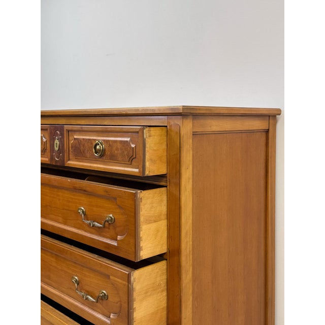 Vintage Thomasville Transitional Tallboy Dresser, Burlwood Accents, MCM Casegood For Sale - Image 14 of 18