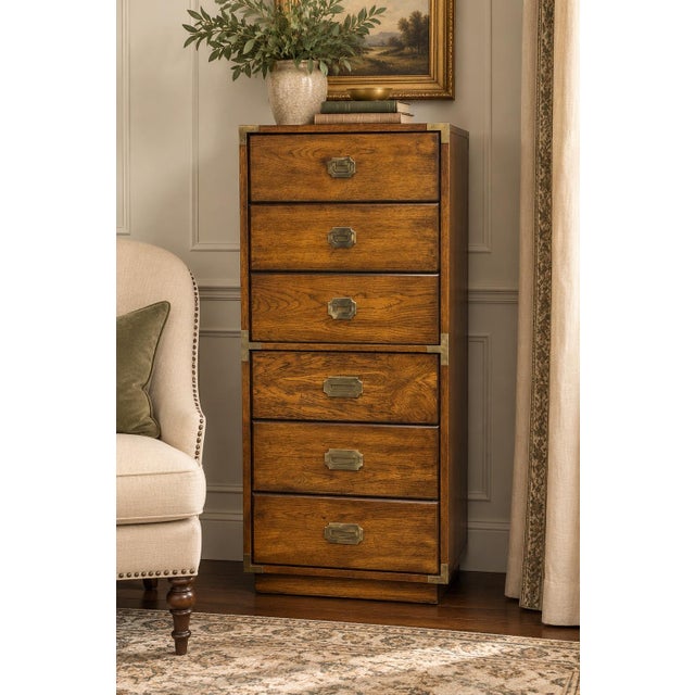 Vintage Campaign-Style Six-Drawer Lingerie Chest With Brass Accents For Sale - Image 11 of 12