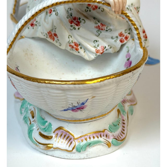 Meissen Rococo Figural Sweetmeat Dish Seated Maiden with Twin Floral Baskets For Sale - Image 10 of 13