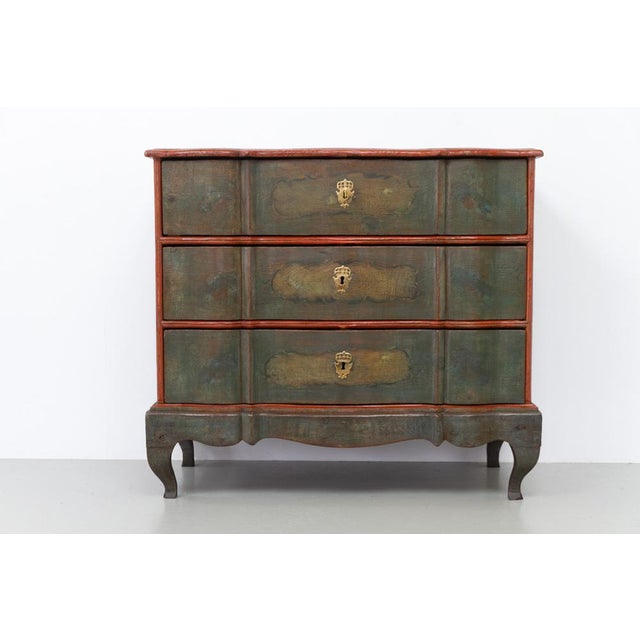 Wood Antique Baroque Danish Green Chest of Drawers, 1730s For Sale - Image 7 of 18