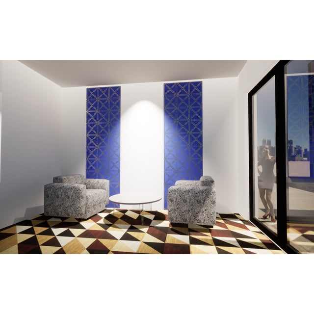 Abstract New Handmade Wallpaper With Metallic Geometric Pattern on Paper-Textile Runo For Sale - Image 3 of 7