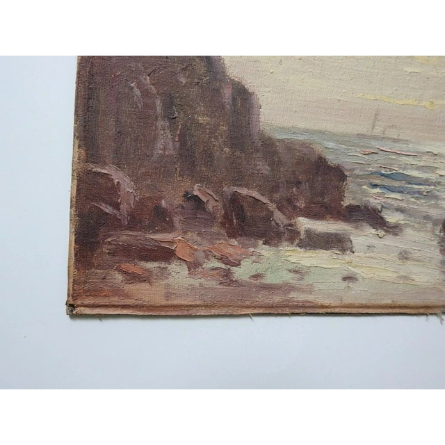 Rustic European Small Early 20th Century Rocky Beach Seascape Painting For Sale - Image 3 of 6