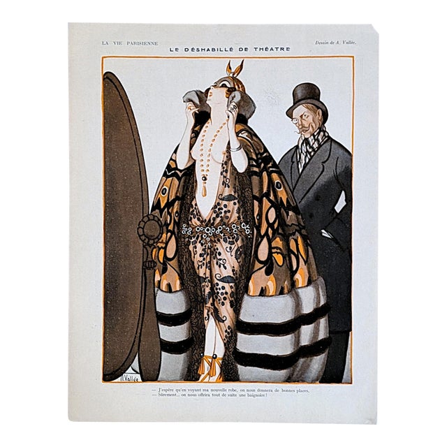Original La Vie Parisienne 1916 A. Vallée, “Le Déshabillé De Théâtre,” Fashion Illustration Print For Sale