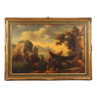 Central European School Artist, Seascape with Wrecks and Figures, Early 20th Century, Oil Painting on Canvas, Framed For Sale
